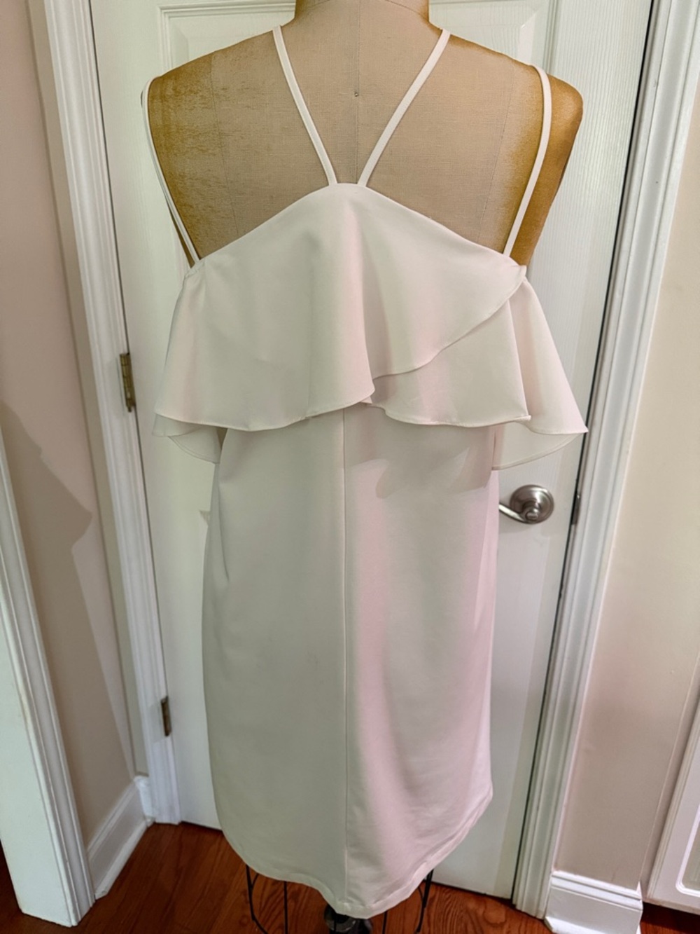 Women's White Ruffle Cold-Shoulder Dress - Picture 6 of 7